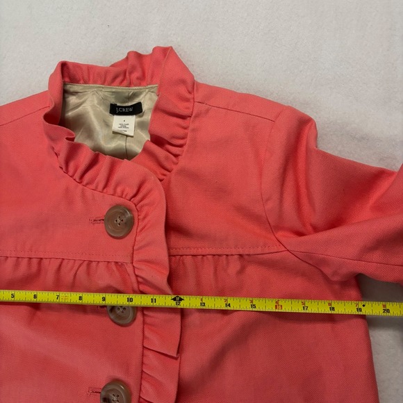 J.Crew Womens 4 Refined Canvas Fiona Salmon Ruffle Trim Jacket 3/4 Bell Sleeve - Picture 9 of 9
